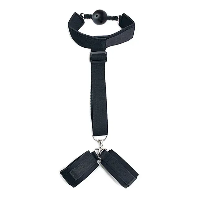 Collier de retenue de bondage BDSM 2 en 1 pour couple menottes et bâillon buccal