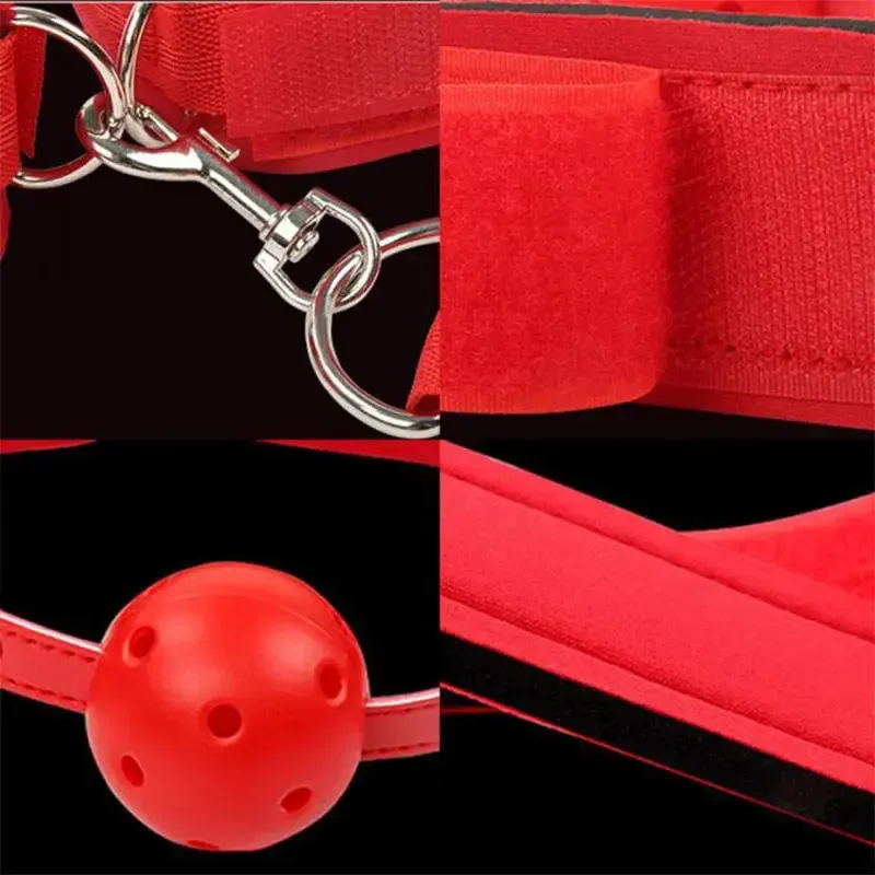 Collier de retenue de bondage BDSM 2 en 1 pour couple menottes et bâillon buccal