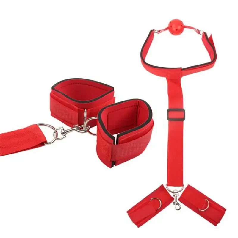 Collier de retenue de bondage BDSM 2 en 1 pour couple menottes et bâillon buccal