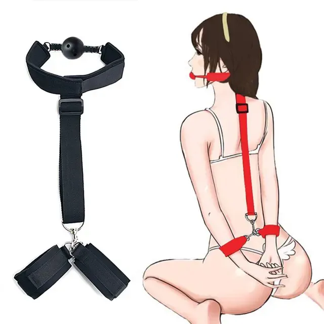 Collier de retenue de bondage BDSM 2 en 1 pour couple menottes et bâillon buccal