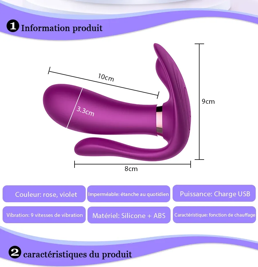 Vibromasseur 3 en 1 anal stimulateur de point G stimulateur de clitoris chauffant avec télécommande 9 modes