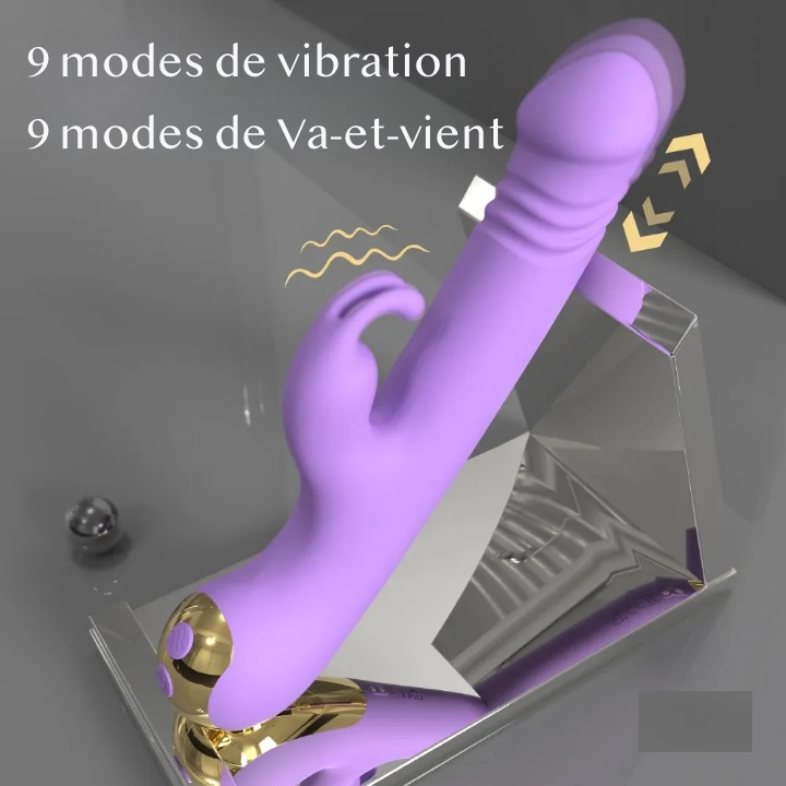 Vibromasseur 3 en 1 clitoridien va et vient stimulateur de point G tête de lapin 9 modes étanche rechargeable USB