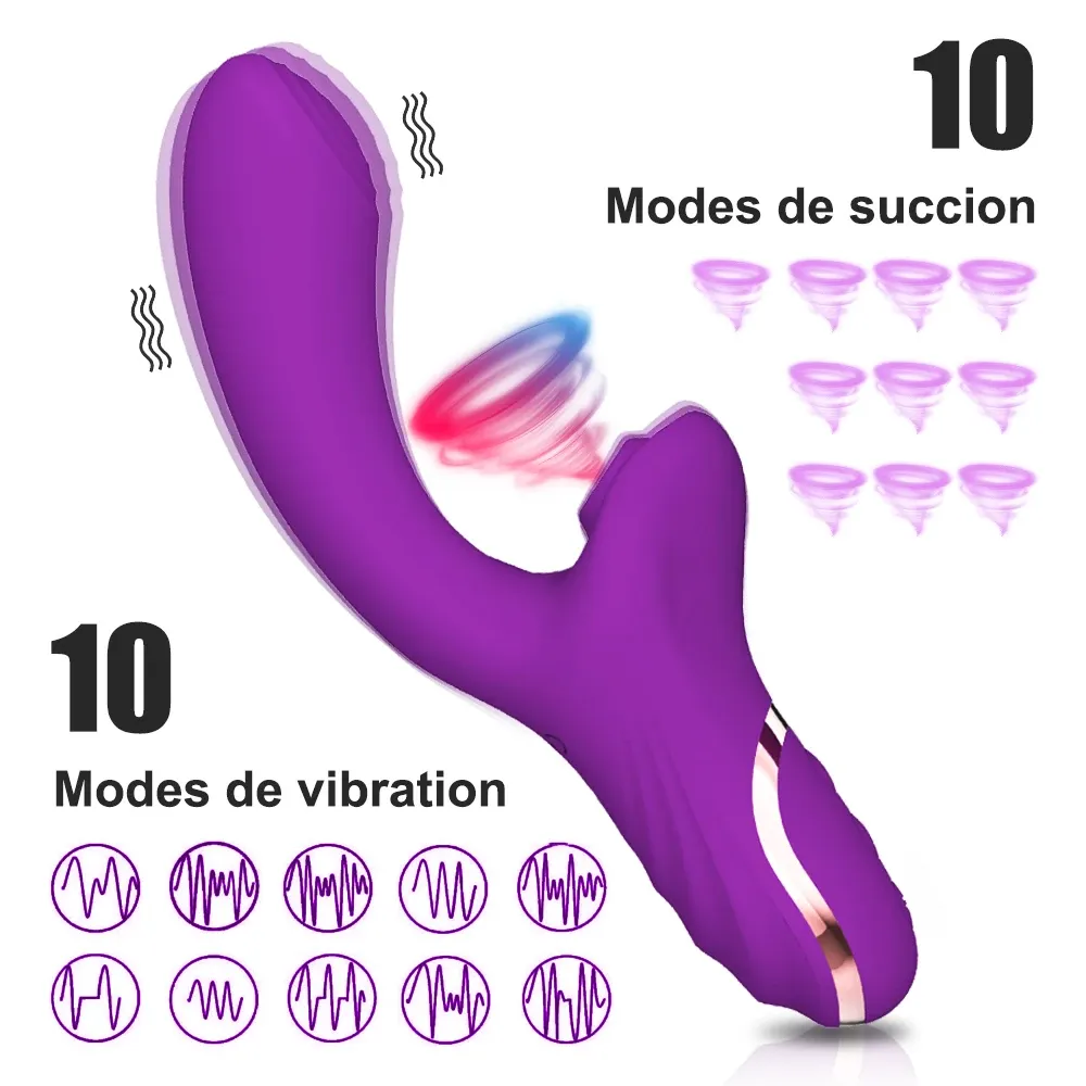 Vibromasseur clitoridien 2 en 1 aspirateur de clitoris stimulateur point G silencieux avec 10 niveaux de succion