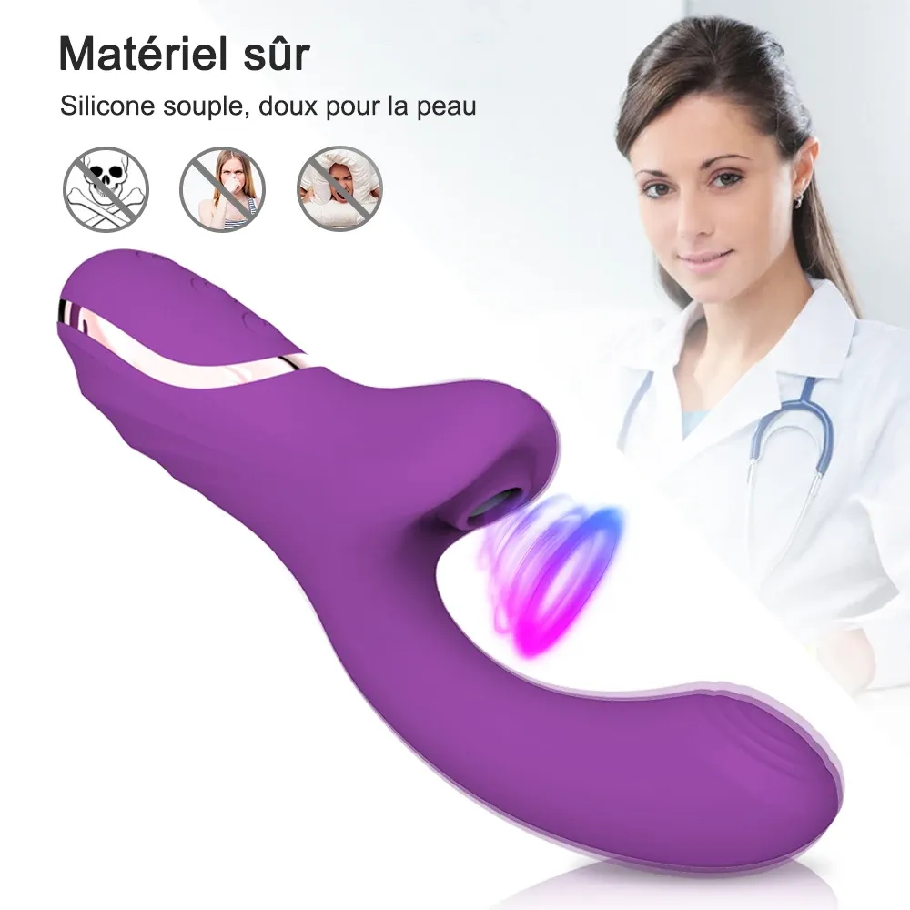 Vibromasseur clitoridien 2 en 1 aspirateur de clitoris stimulateur point G silencieux avec 10 niveaux de succion