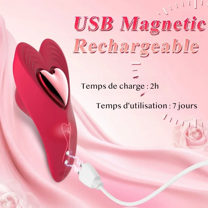 Vibromasseur clitoridien connecté stimulateur de clitoris silencieux étanche 10 modes avec système de blocage magnétique sous culotte